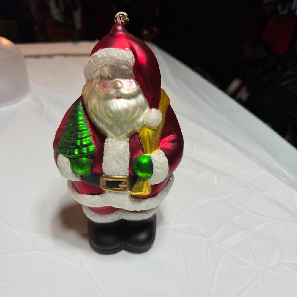 Vintage Kmart Trim A Home 10" Blown Glass Santa Christmas Ornament Tree Sack